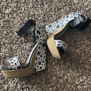 White and Black Leopard Print Wedges
